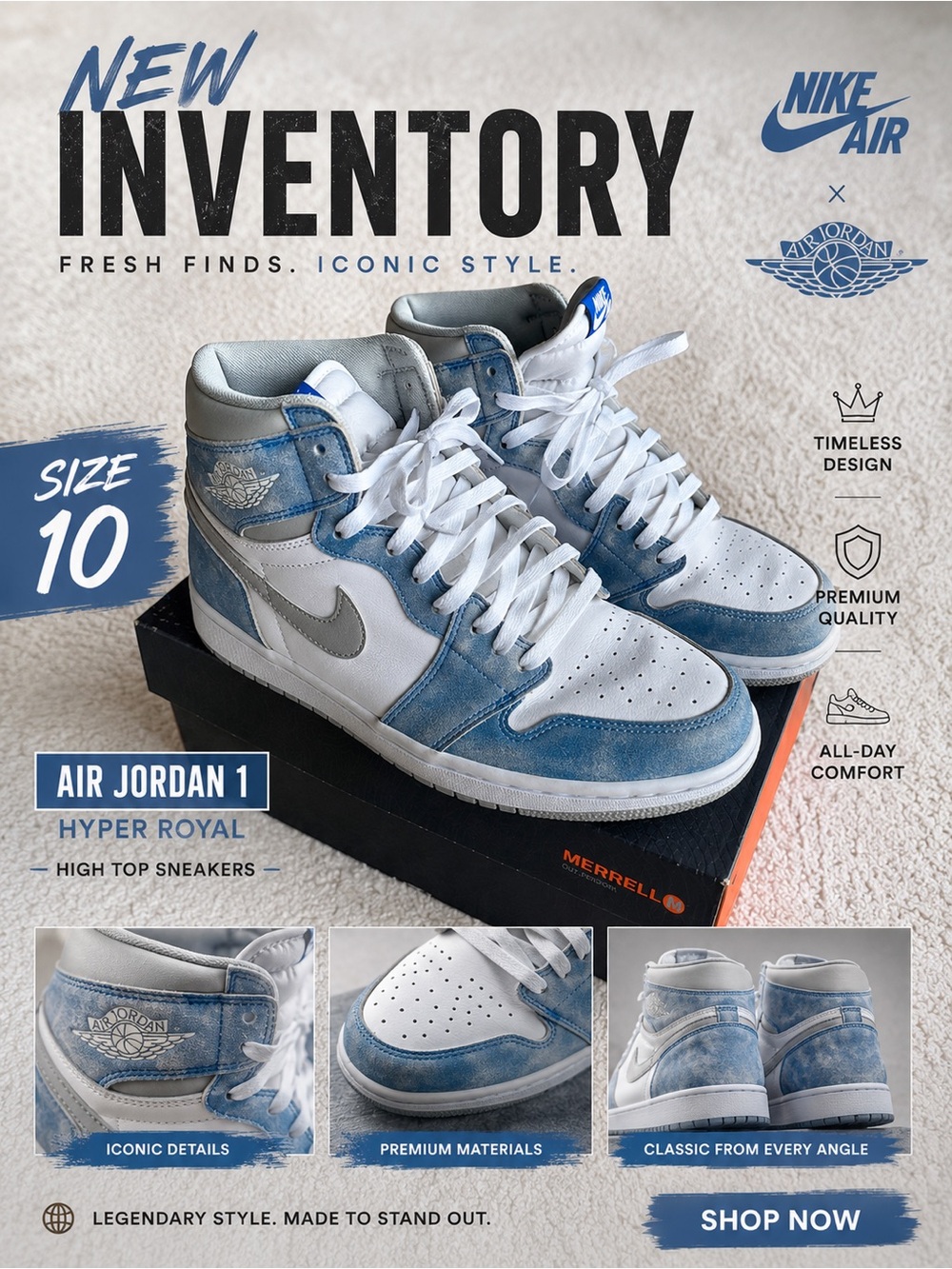 Air Jordan 1 Retro High OG Hyper Royal Smoke Grey 555088-402 Mens Size 10 Nike